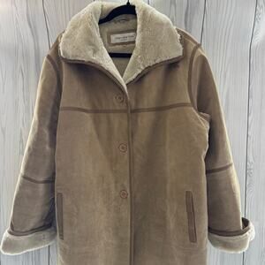 Vintage Y2K Suede Shearling Tan Womens Coat Size Large Thick